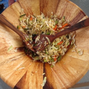 homemade cabbage and bok choy slaw with rice vinegar and soy dressing